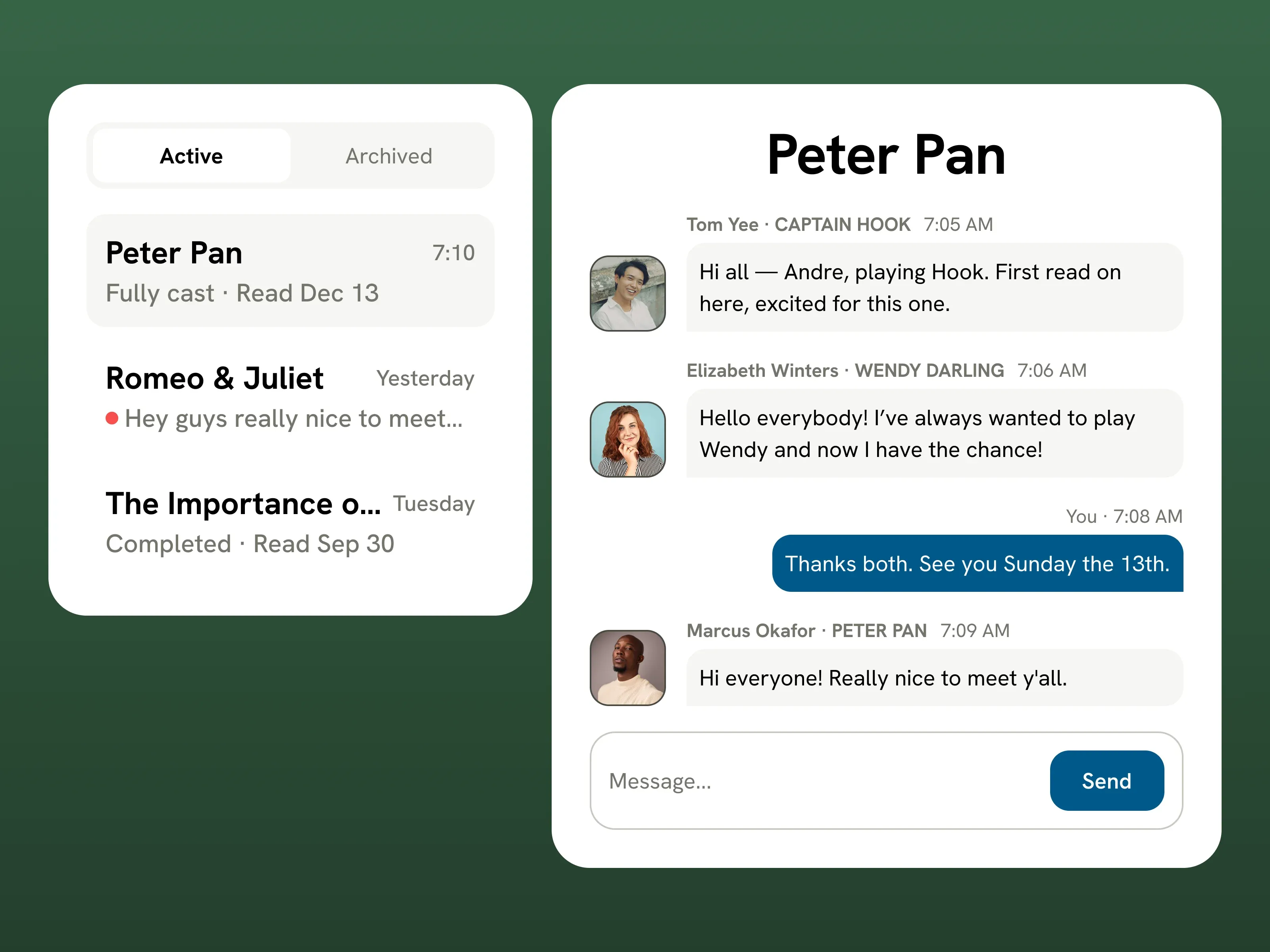 A project chat with the writer and cast.